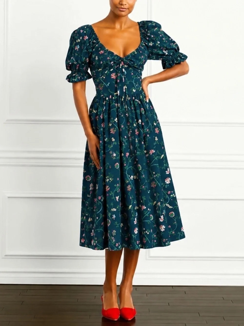 Hill House Ophelia Dress - Floral Puff-Sleeve Midi Dress